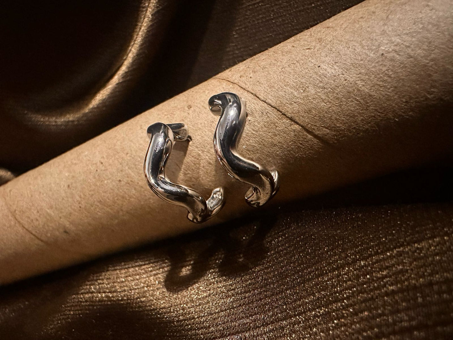 Twist Flow Silver Hoops