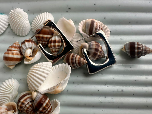 Sculpted Square Silver Hoops