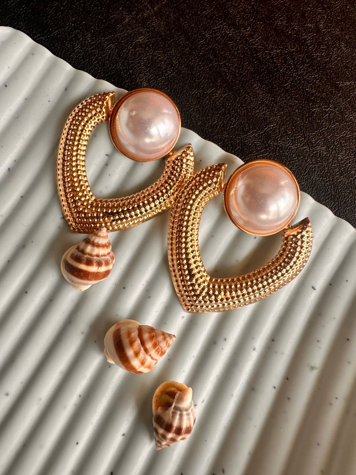 Golden Heart Pearl Studs