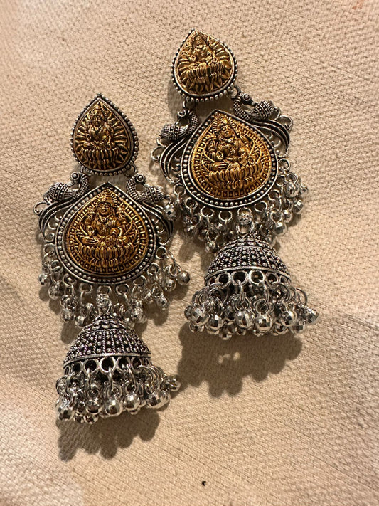 Shubh Lakshmi Jhumka Earrings – Oxidised Heritage Edition