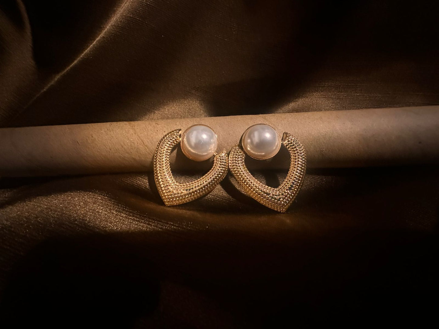 Golden Heart Pearl Studs