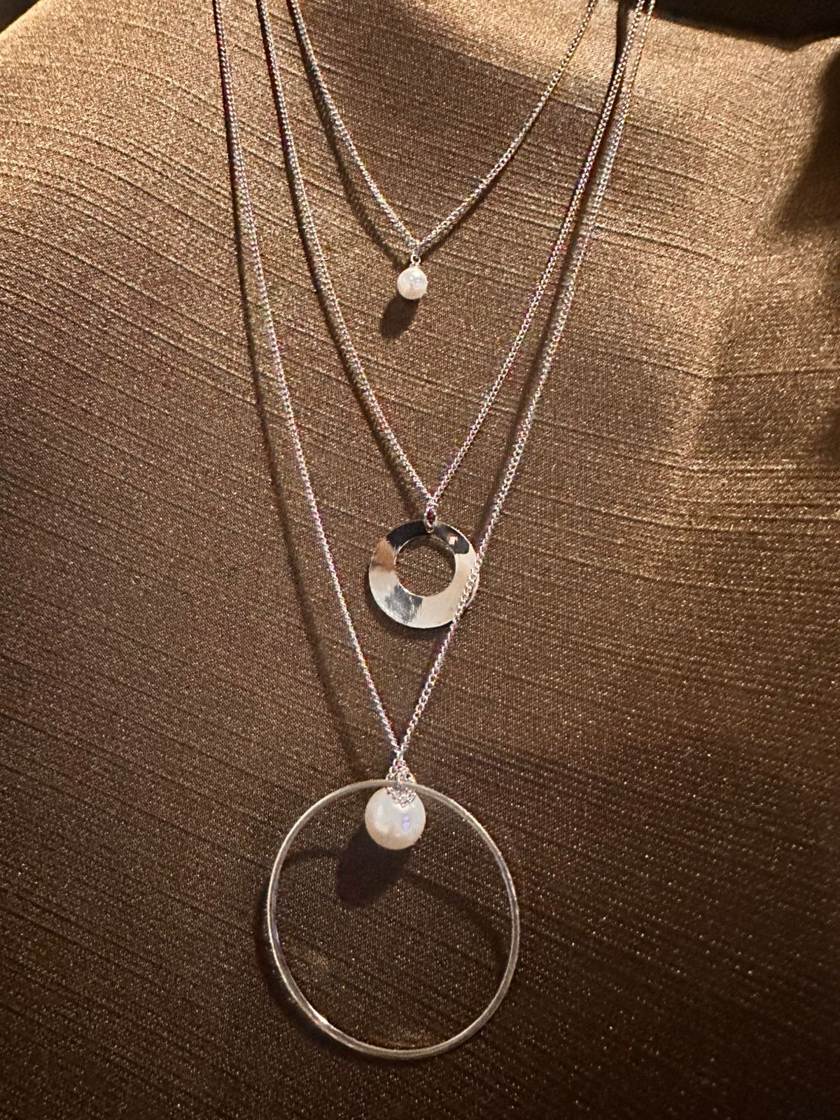 Silver Orbit Pearl Layered Necklace