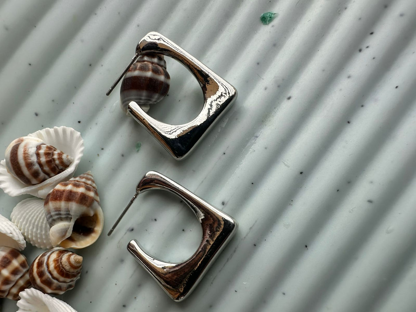 Sculpted Square Silver Hoops