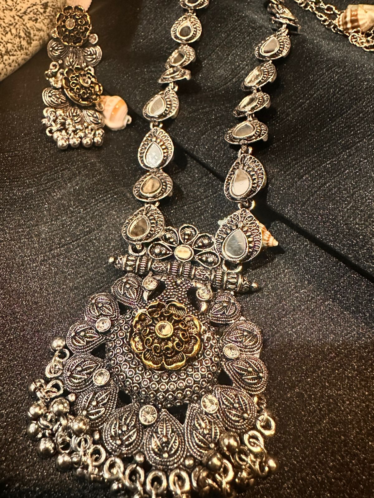 Mirror Bloom Oxidised Necklace