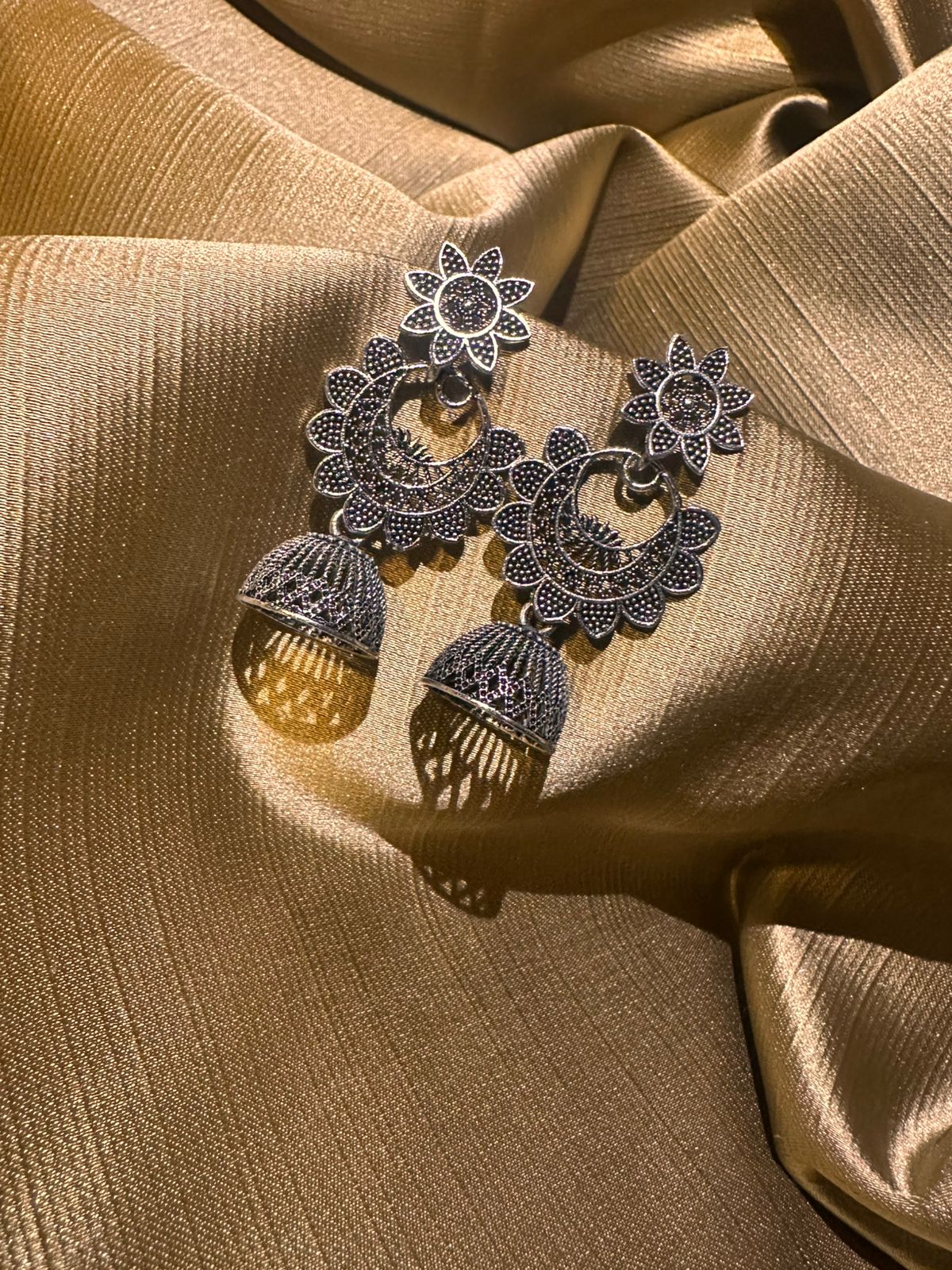 Chaand Phool Oxidised Jhumkas