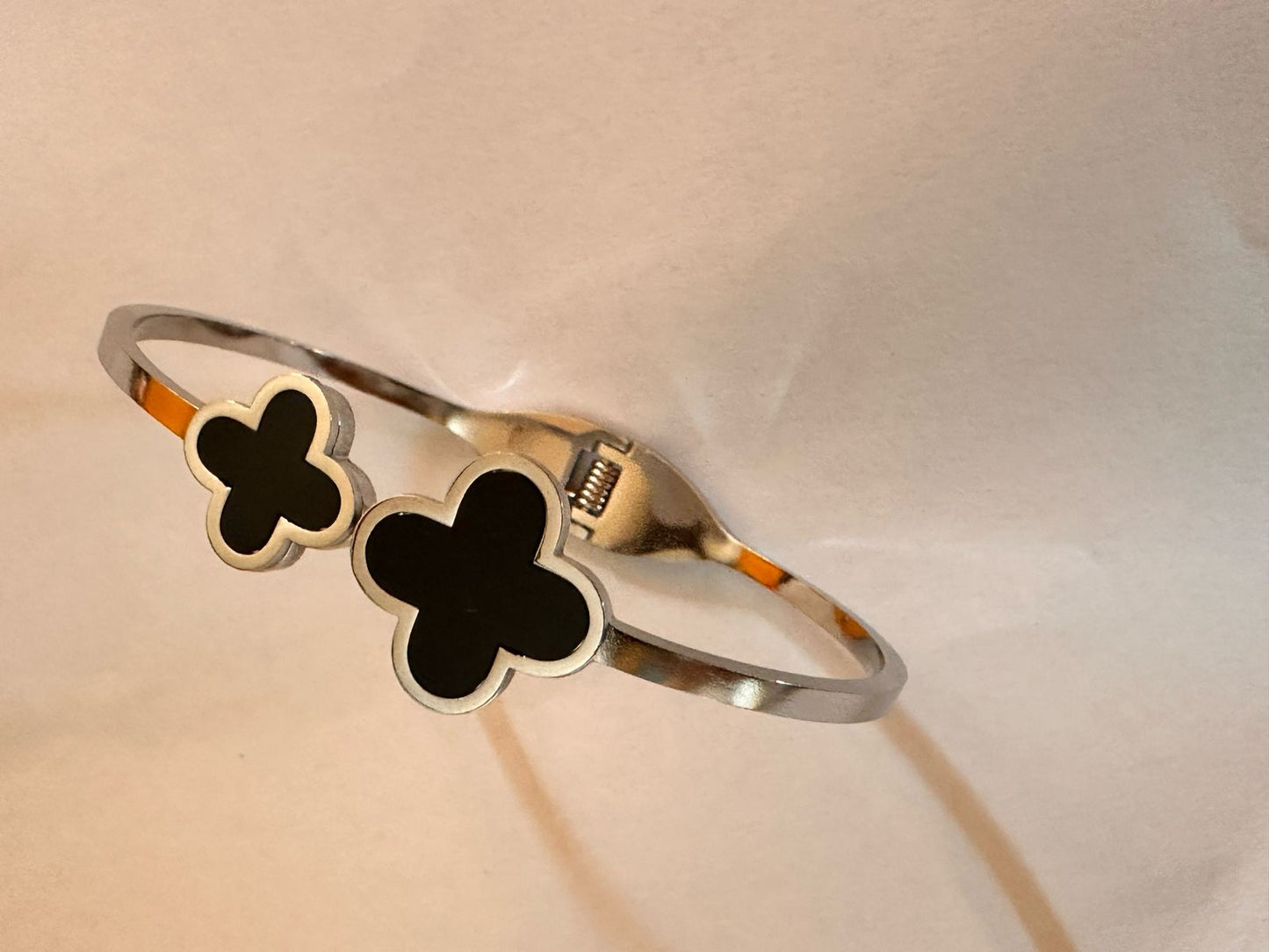 Twin Clover Silver Bangle