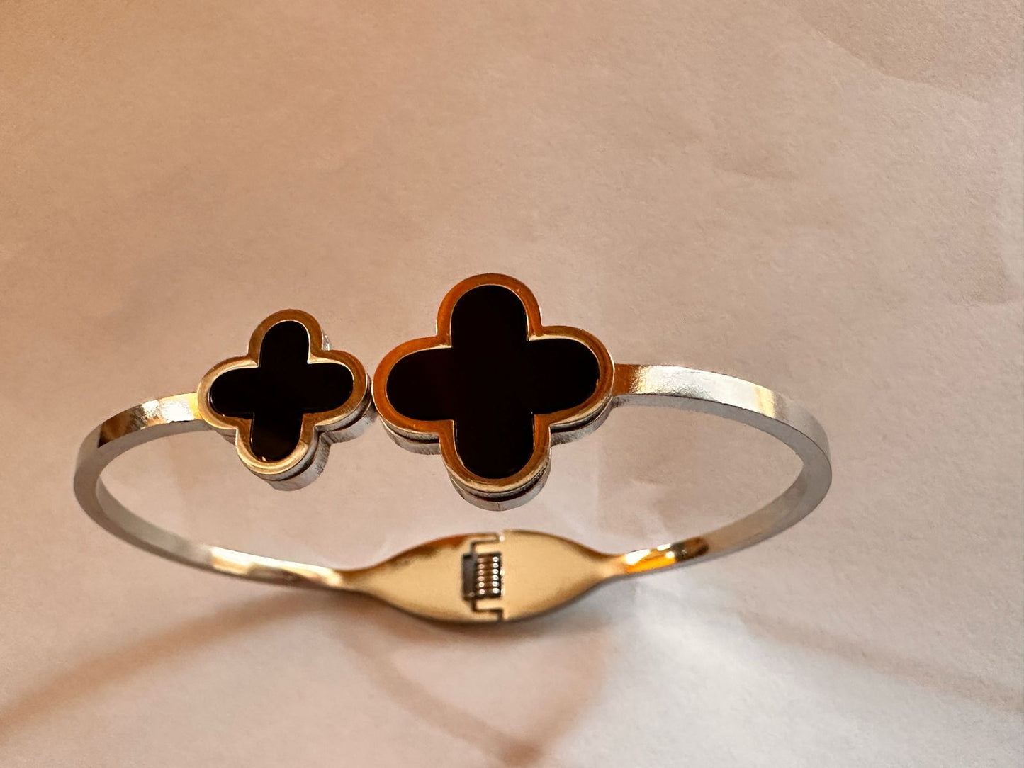 Twin Clover Silver Bangle