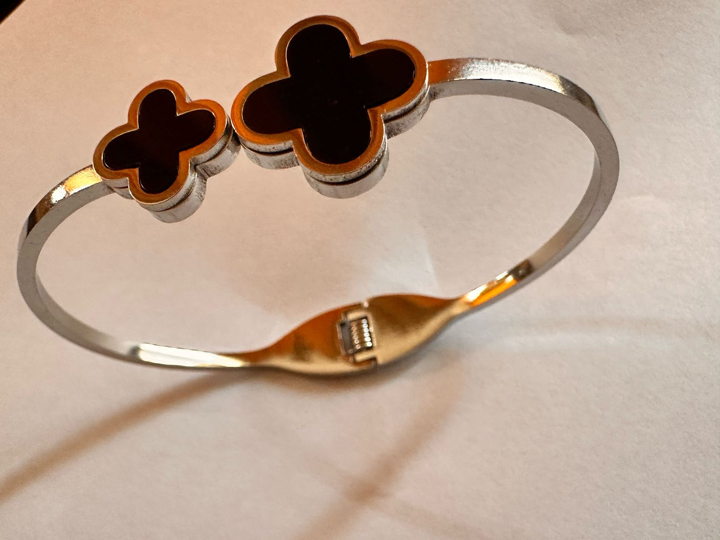 Twin Clover Silver Bangle