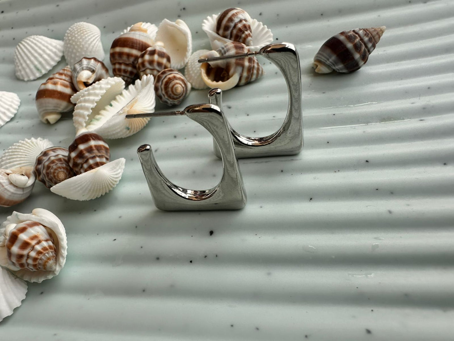 Sculpted Square Silver Hoops