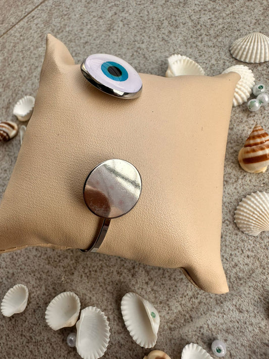 Mirror Evil Eye Bangle – Silver Finish