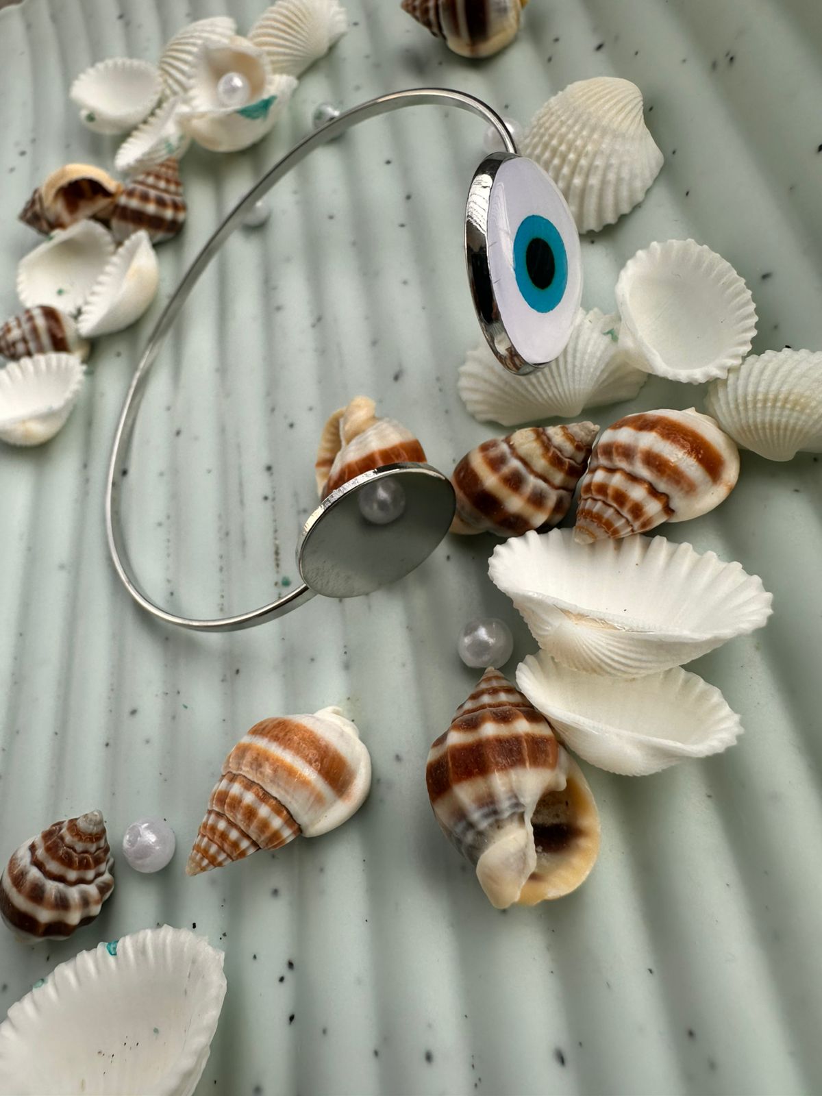 Mirror Evil Eye Bangle – Silver Finish