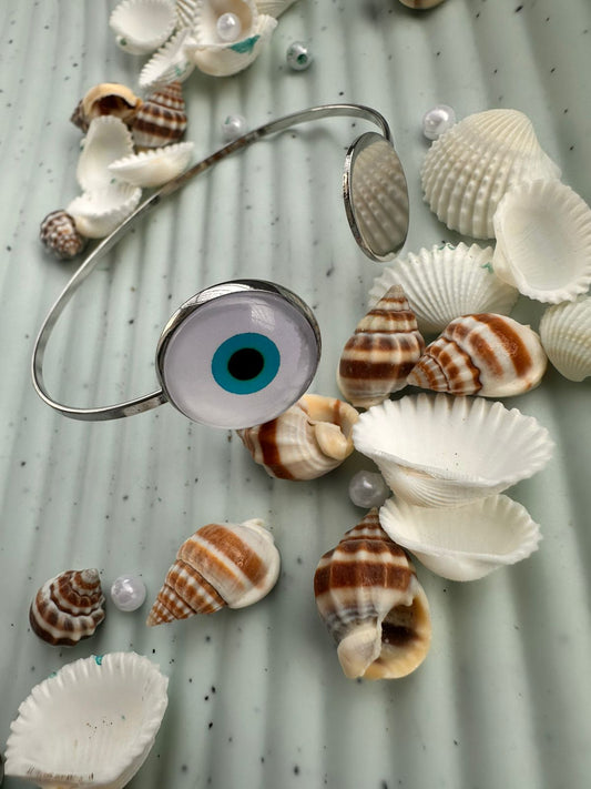 Mirror Evil Eye Bangle – Silver Finish