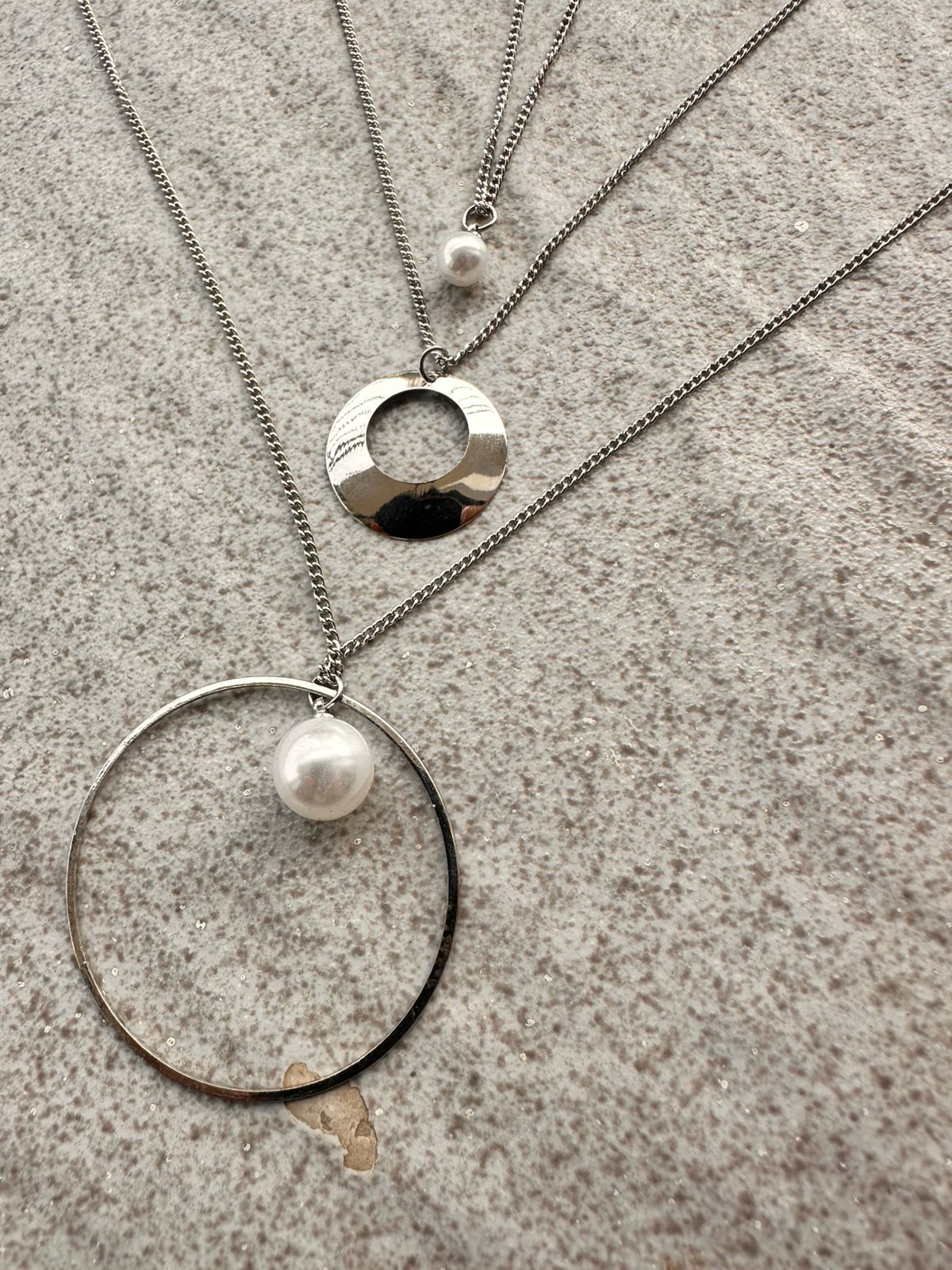 Silver Orbit Pearl Layered Necklace