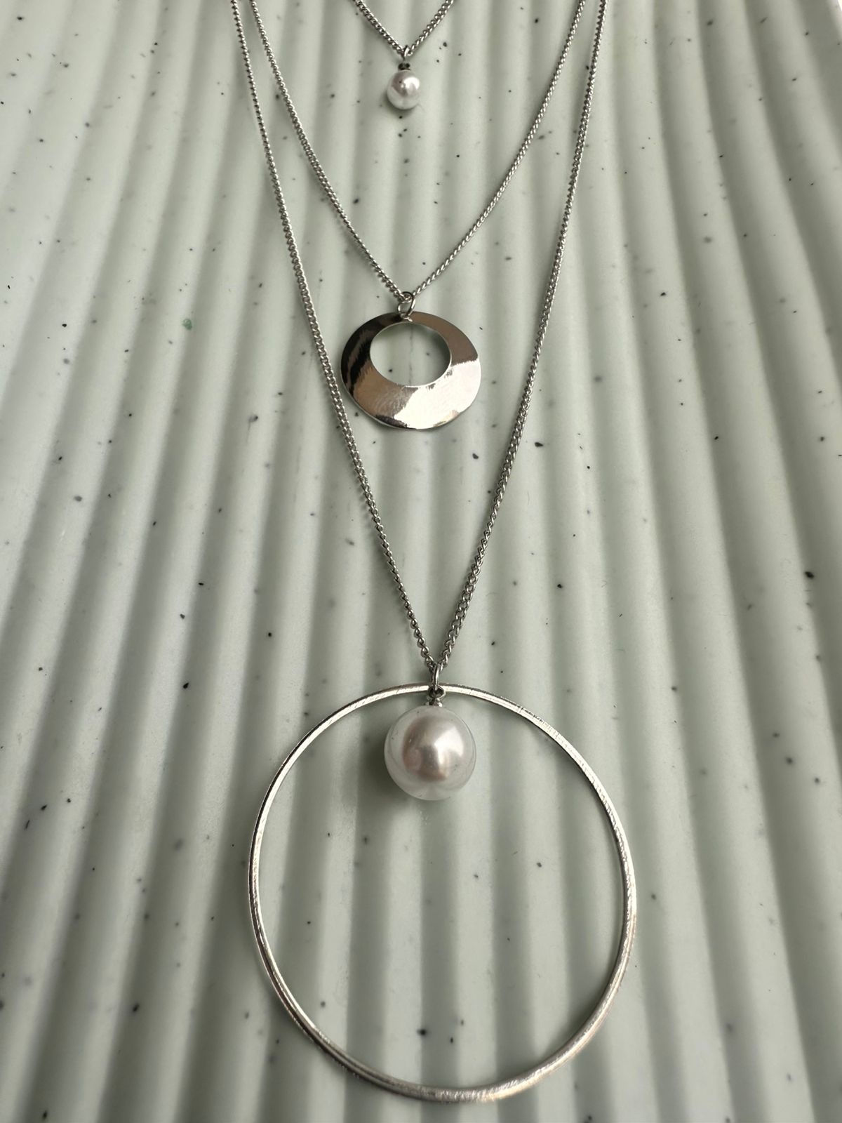 Silver Orbit Pearl Layered Necklace
