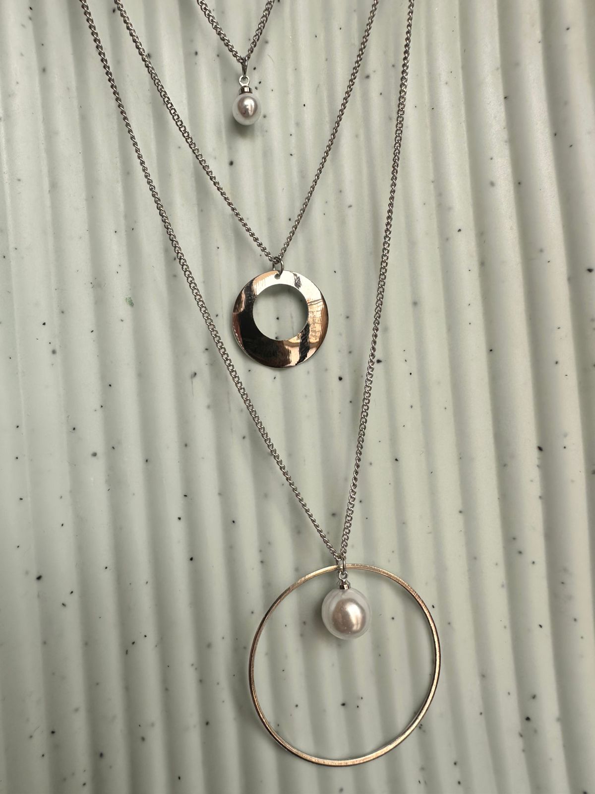 Silver Orbit Pearl Layered Necklace