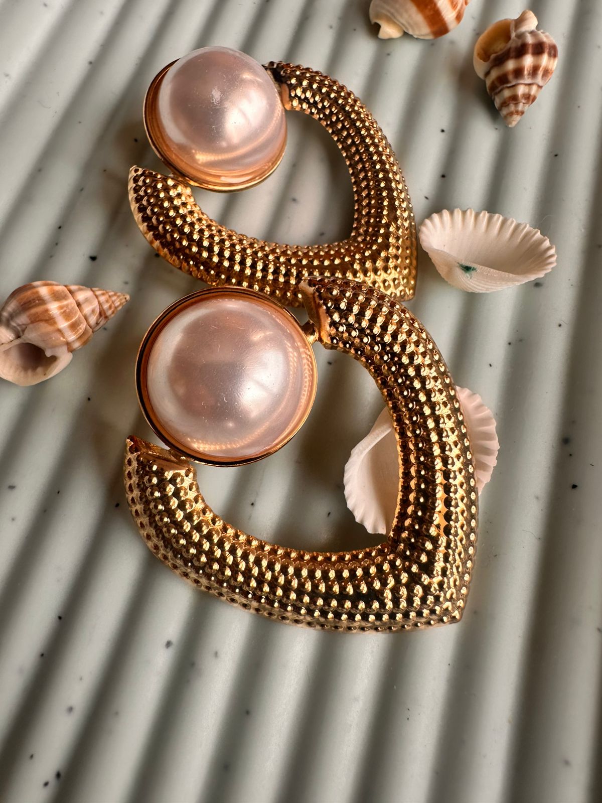 Golden Heart Pearl Studs