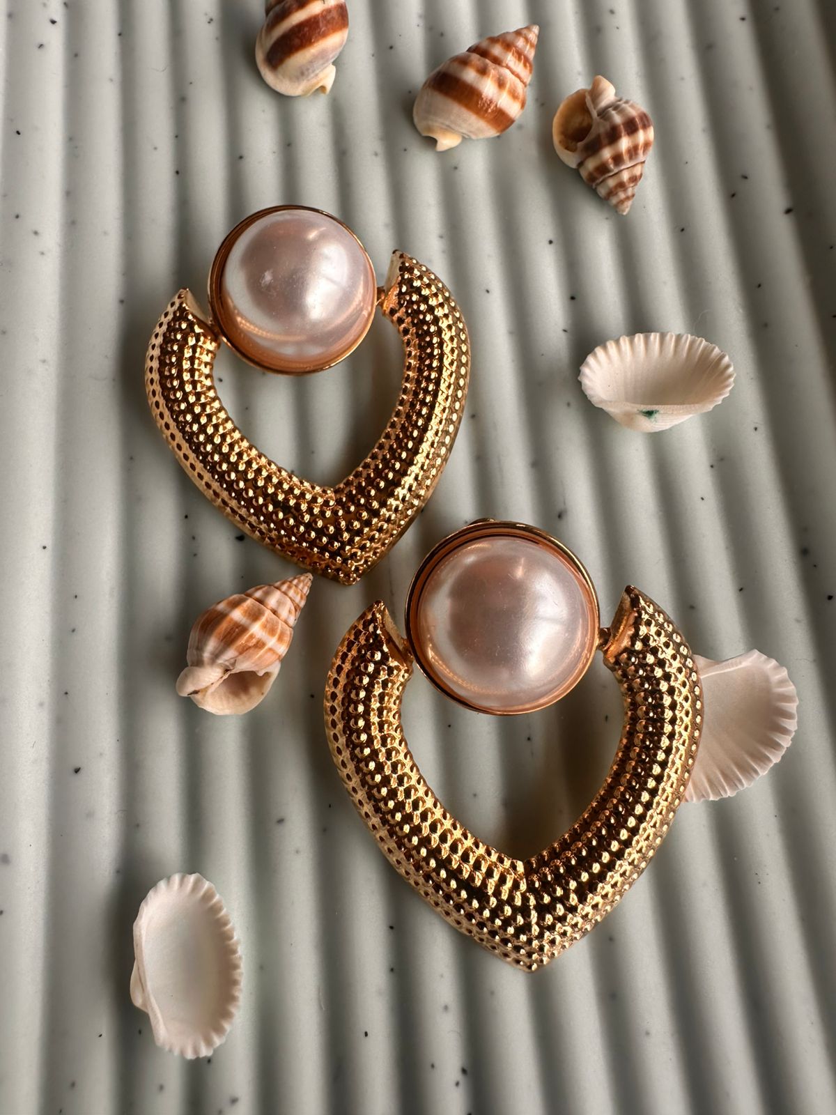 Golden Heart Pearl Studs