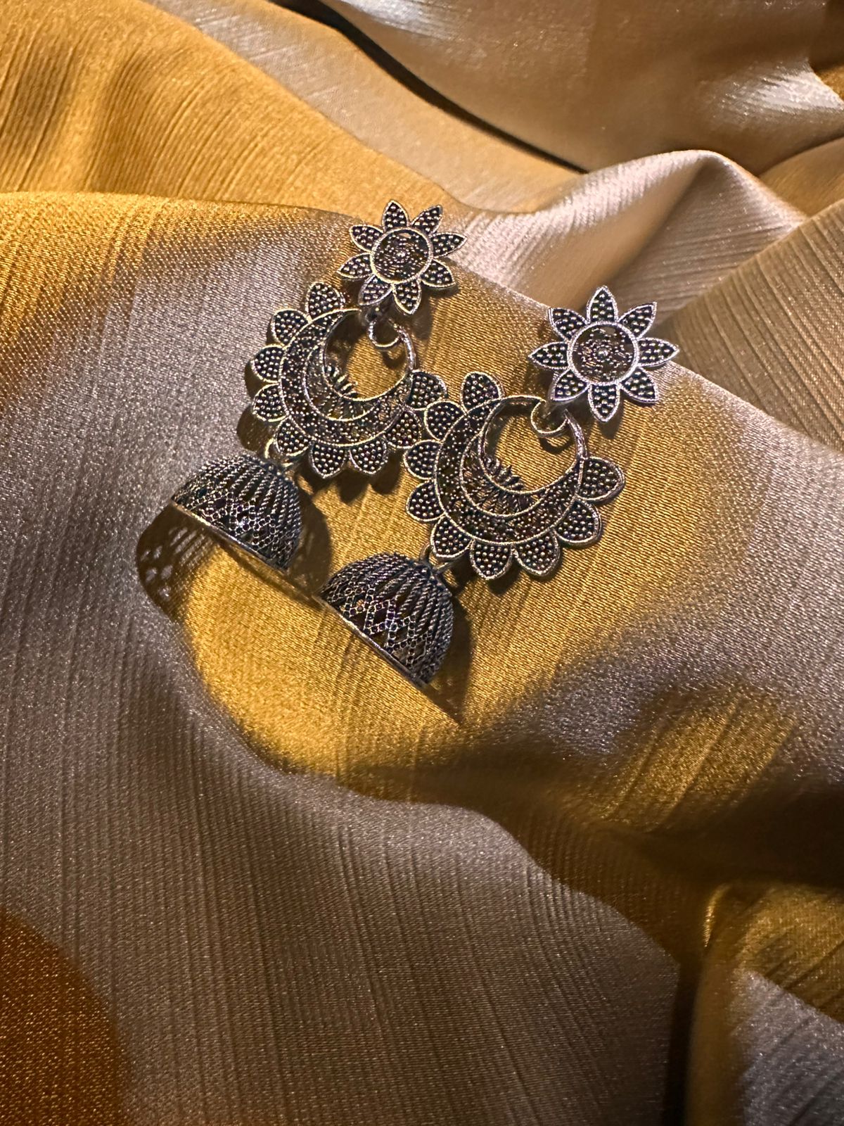 Chaand Phool Oxidised Jhumkas
