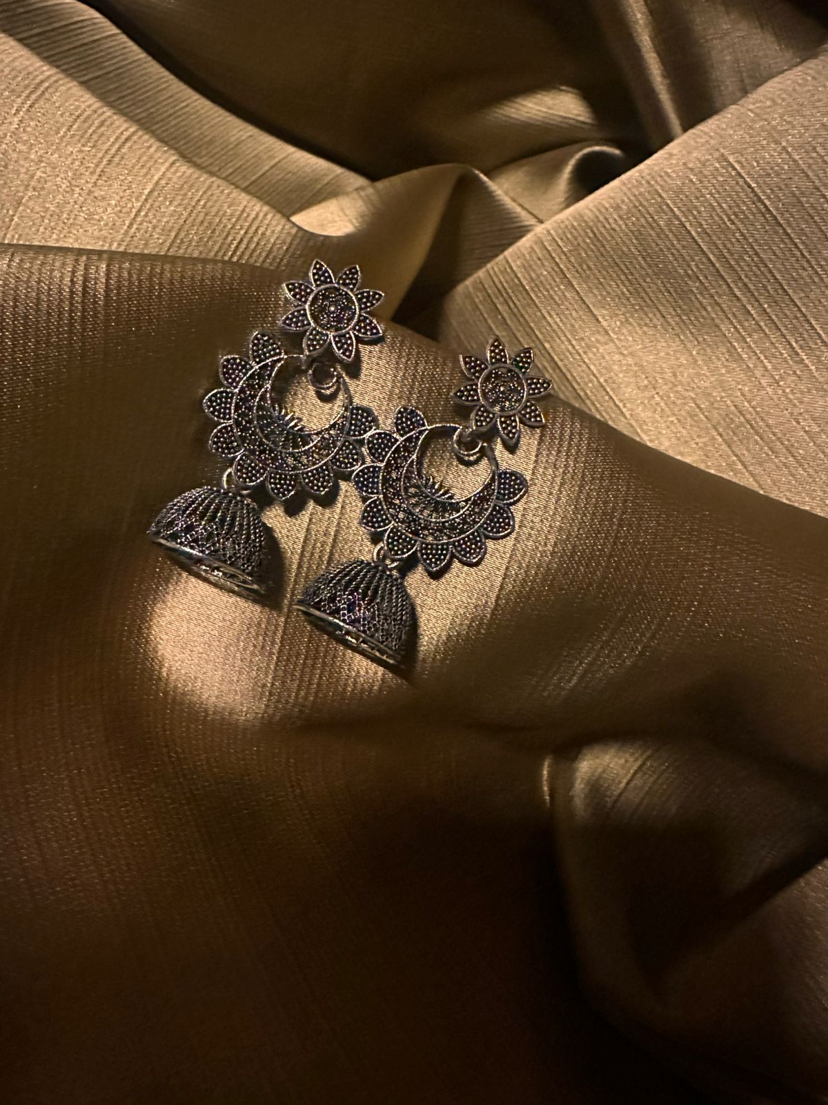 Chaand Phool Oxidised Jhumkas
